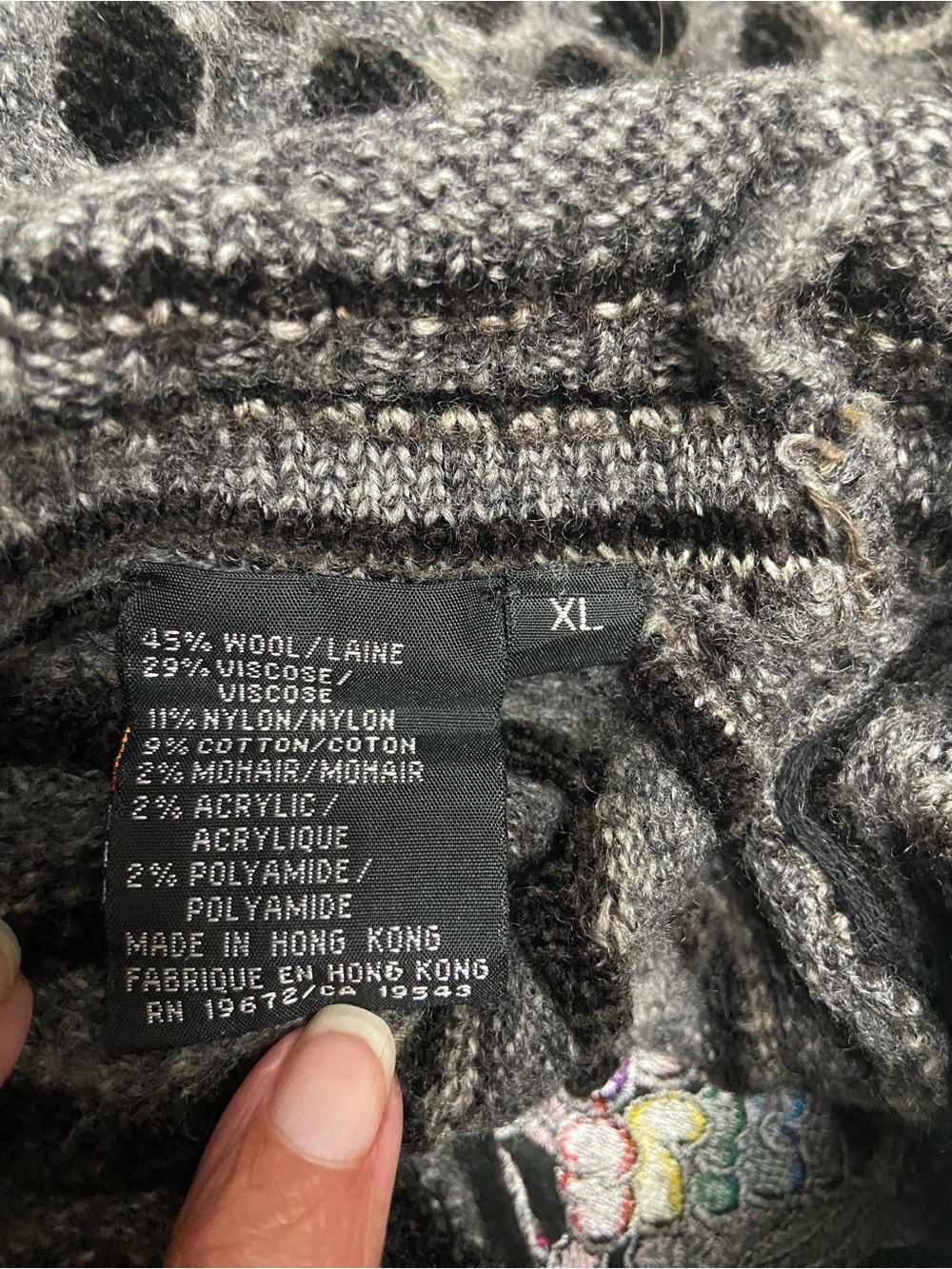 Textured Bubble Knit Sweater Wool Mohair Blend Gray Black XL 1980s-90s Kitchy - Picture 5 of 17